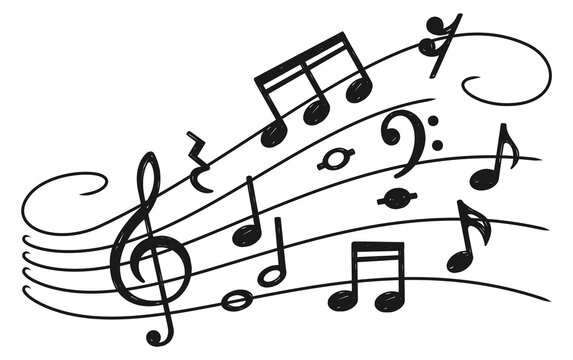 Music notes on curved staff. Melody wave icon