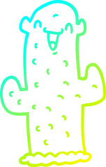 cold gradient line drawing of a cartoon cactus