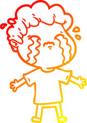 warm gradient line drawing of a cartoon man crying