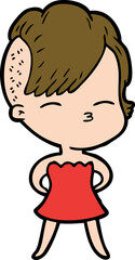 cartoon squinting girl in dress