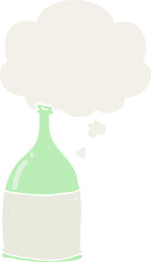 cartoon bottle with thought bubble in retro style