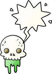 cartoon spooky halloween skull with speech bubble in smooth gradient style