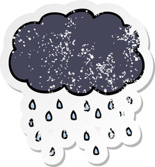 distressed sticker of a cartoon cloud raining