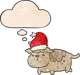 cute christmas dog with thought bubble in grunge texture style