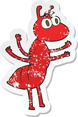 retro distressed sticker of a cartoon ant