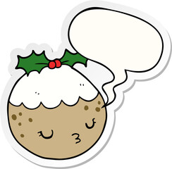 cute cartoon christmas pudding with speech bubble sticker