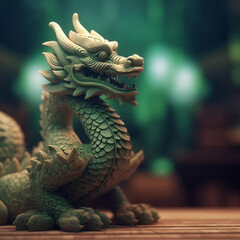 Fototapeta premium Green wooden Chinese dragon. Symbol of 2024