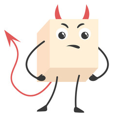 Sugar cube evil mascot. Unhealthy nutrition devil character