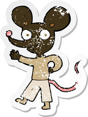 retro distressed sticker of a cartoon waving mouse