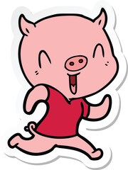 sticker of a happy cartoon pig