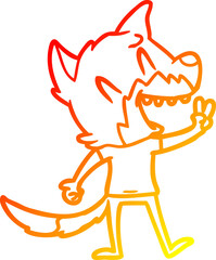 warm gradient line drawing of a laughing fox cartoon