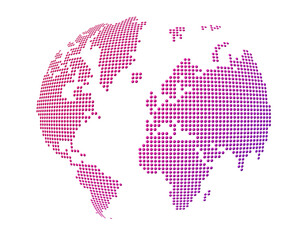 Globe, world map made of red and purple dots. Isolated on transparent background
