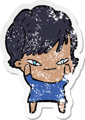 distressed sticker of a cartoon happy woman
