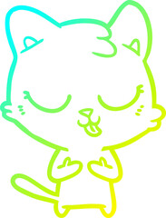 cold gradient line drawing of a cartoon cat