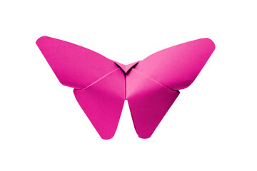 Pink paper butterfly origami isolated on a white background