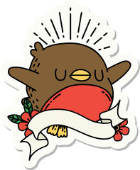 sticker of a tattoo style flapping robin