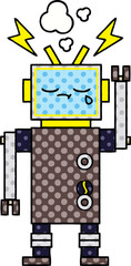 comic book style cartoon of a crying robot