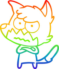 rainbow gradient line drawing of a cartoon annoyed fox