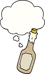 cartoon beer bottle with thought bubble