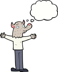 cartoon friendly werewolf with thought bubble