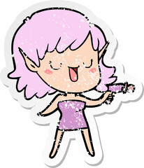 distressed sticker of a cartoon elf girl