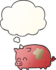 cute cartoon pig with thought bubble in smooth gradient style