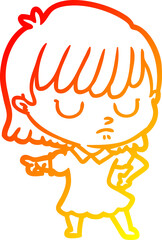 warm gradient line drawing of a cartoon woman