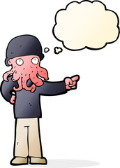 cartoon alien monster man with thought bubble