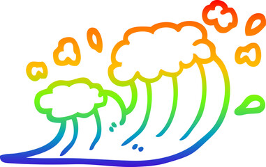 rainbow gradient line drawing of a cartoon wave crashing