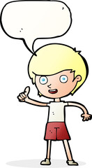 cartoon boy giving thumbs up symbol with speech bubble