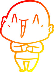 warm gradient line drawing of a happy cartoon bald man