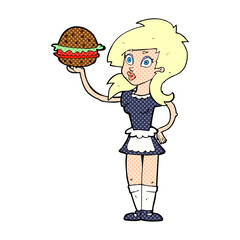 cartoon waitress with burger