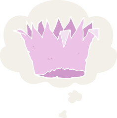 cartoon paper crown with thought bubble in retro style