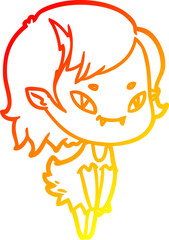 warm gradient line drawing of a cartoon friendly vampire girl