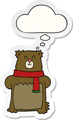 cartoon bear with thought bubble as a printed sticker