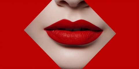 Schöne rote volle Lippen einer Frau Nahaufnahme, ai generativ