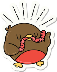 sticker of a tattoo style robin with worm