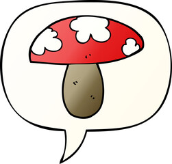 cartoon mushroom with speech bubble in smooth gradient style