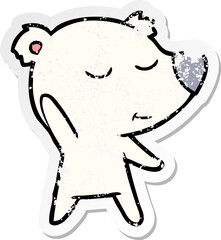 distressed sticker of a happy cartoon polar bear