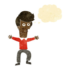 cartoon startled man with thought bubble
