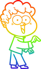 rainbow gradient line drawing of a cartoon happy man