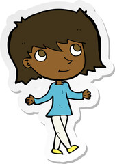 sticker of a cartoon girl with no worries