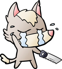 cartoon crying wolf with saw