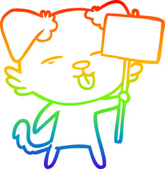 rainbow gradient line drawing of a cartoon dog holding sign post