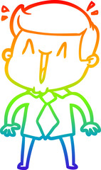 rainbow gradient line drawing of a cartoon happy man