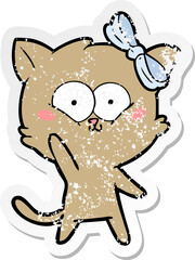 distressed sticker of a cartoon cat