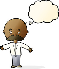 cartoon man with mustache with thought bubble