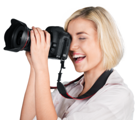 Young photographer female Taking Photos with digital camera