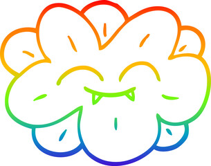 rainbow gradient line drawing of a cartoon flower with face