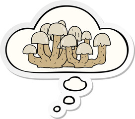 cartoon mushroom with thought bubble as a printed sticker